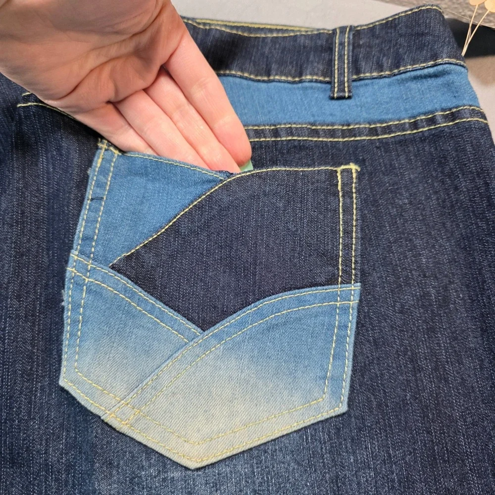 Andre Bini Womens Size 18 Flare Leg Jeans Blue Two Tone Colorblock High Rise NWT